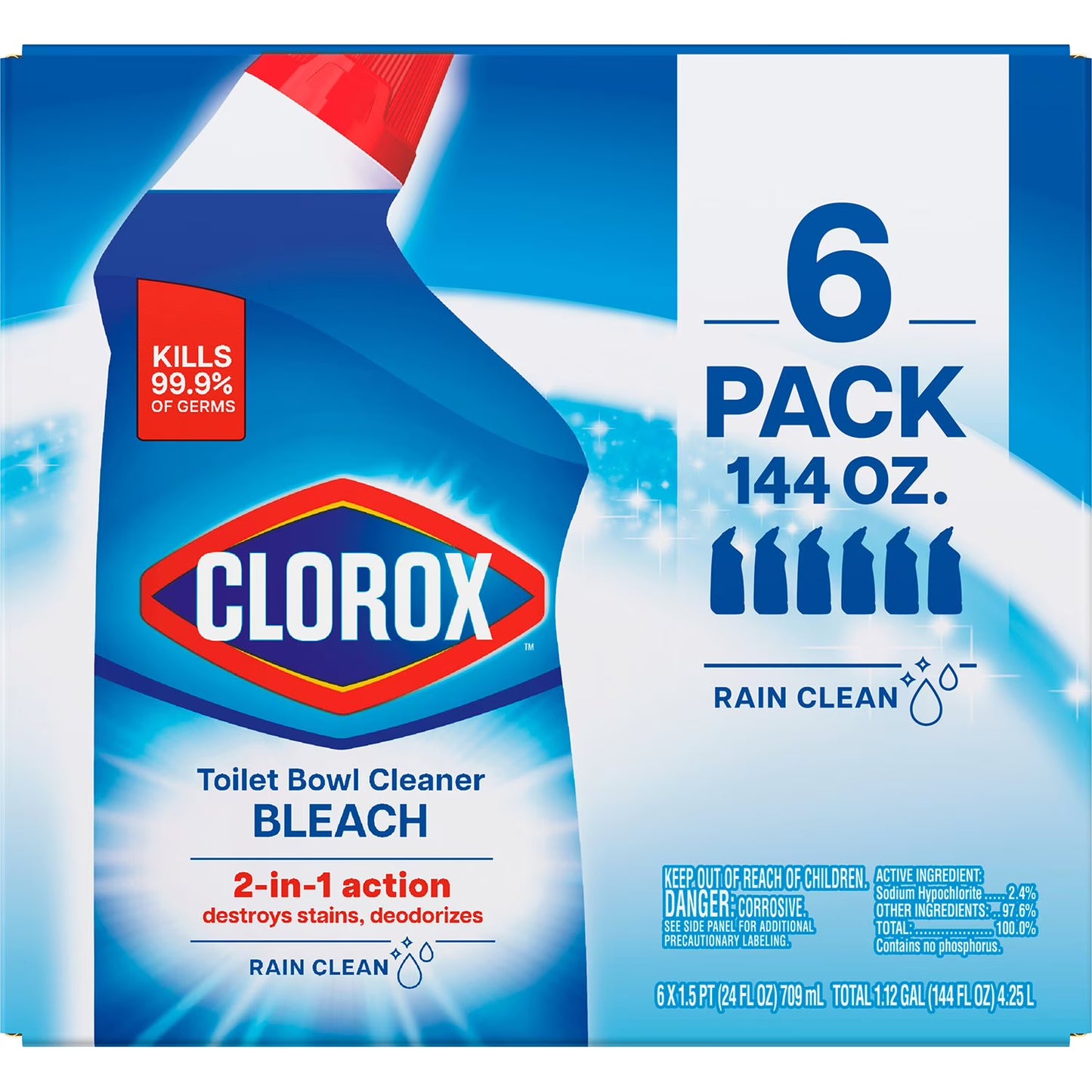 Clorox Toilet Bowl Cleaner with Bleach, Rain Clean, 6pk., 144 fl. oz.